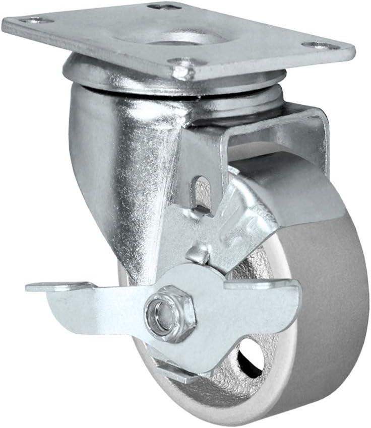 Set of 4 All Steel Swivel Plate Caster Wheels with Brakes Locking (3" Combo)