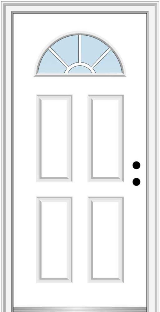 National Door Company Z000284L Fiberglass Smooth Primed, Left Hand in-Swing, Prehung Front Door, Wagon Wheel 1/4 Lite 4-Panel, Clear Glass, 34" x 80"