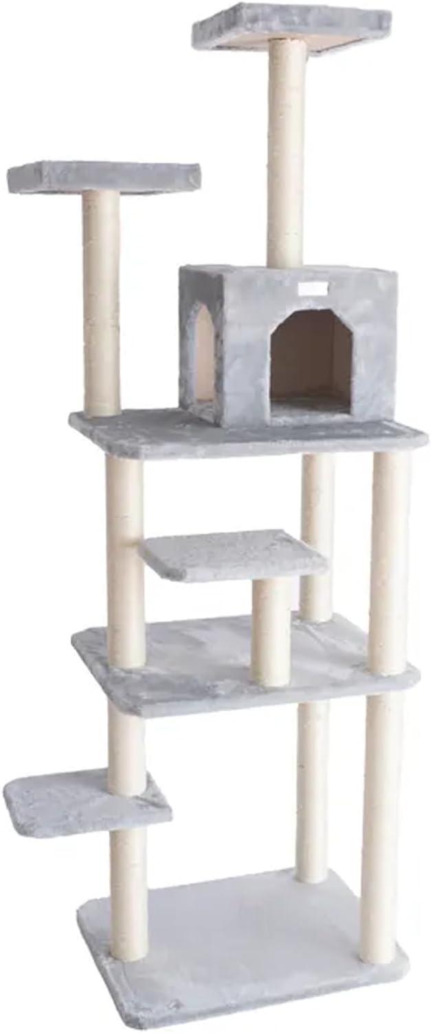GleePet GP787408 74-Inch Real Wood Cat Tree With Seven Levels, Beige/Silver Gray