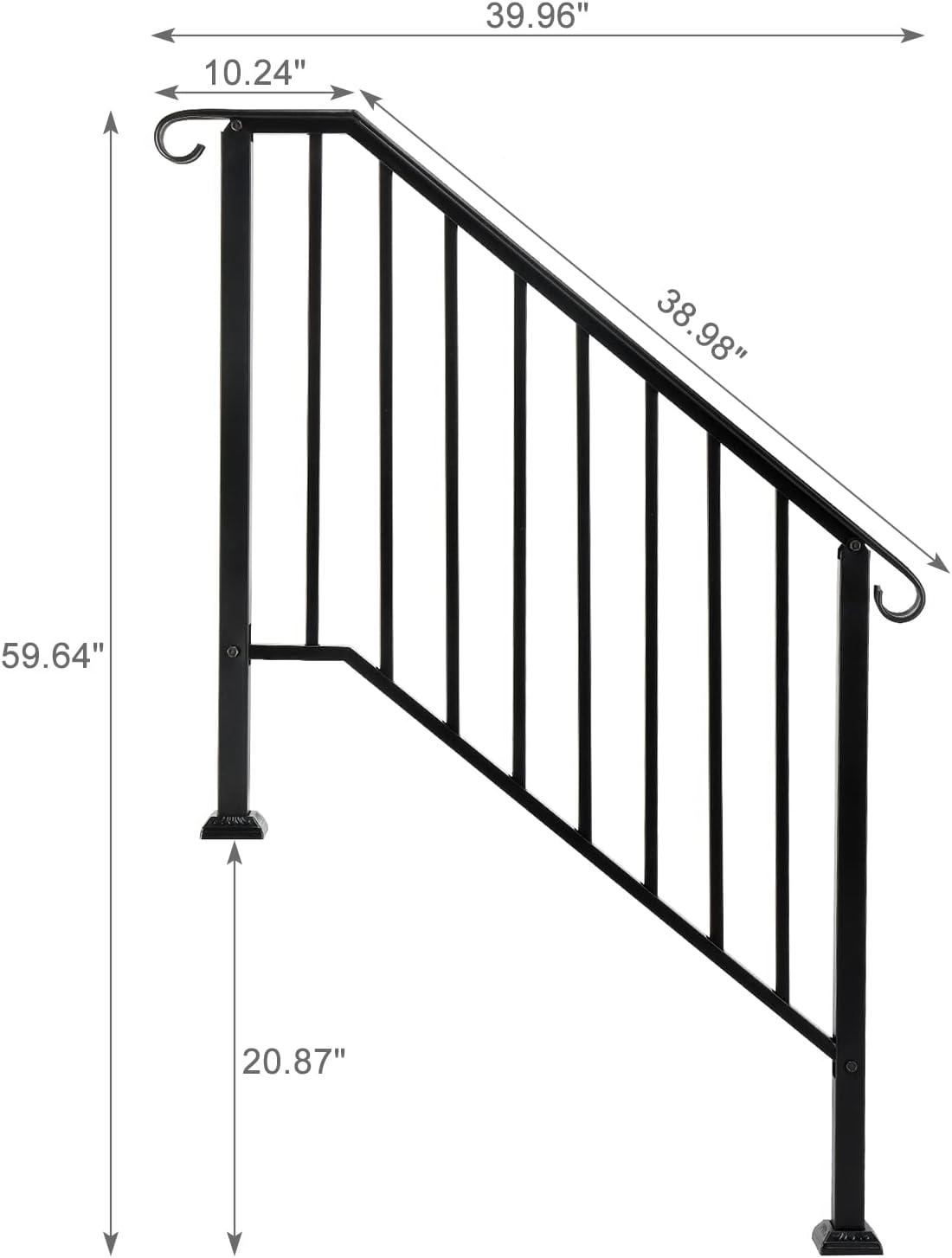 BaytoCare Handrail for Stairs 3-Step Stair Railing Steps Handrail - Black