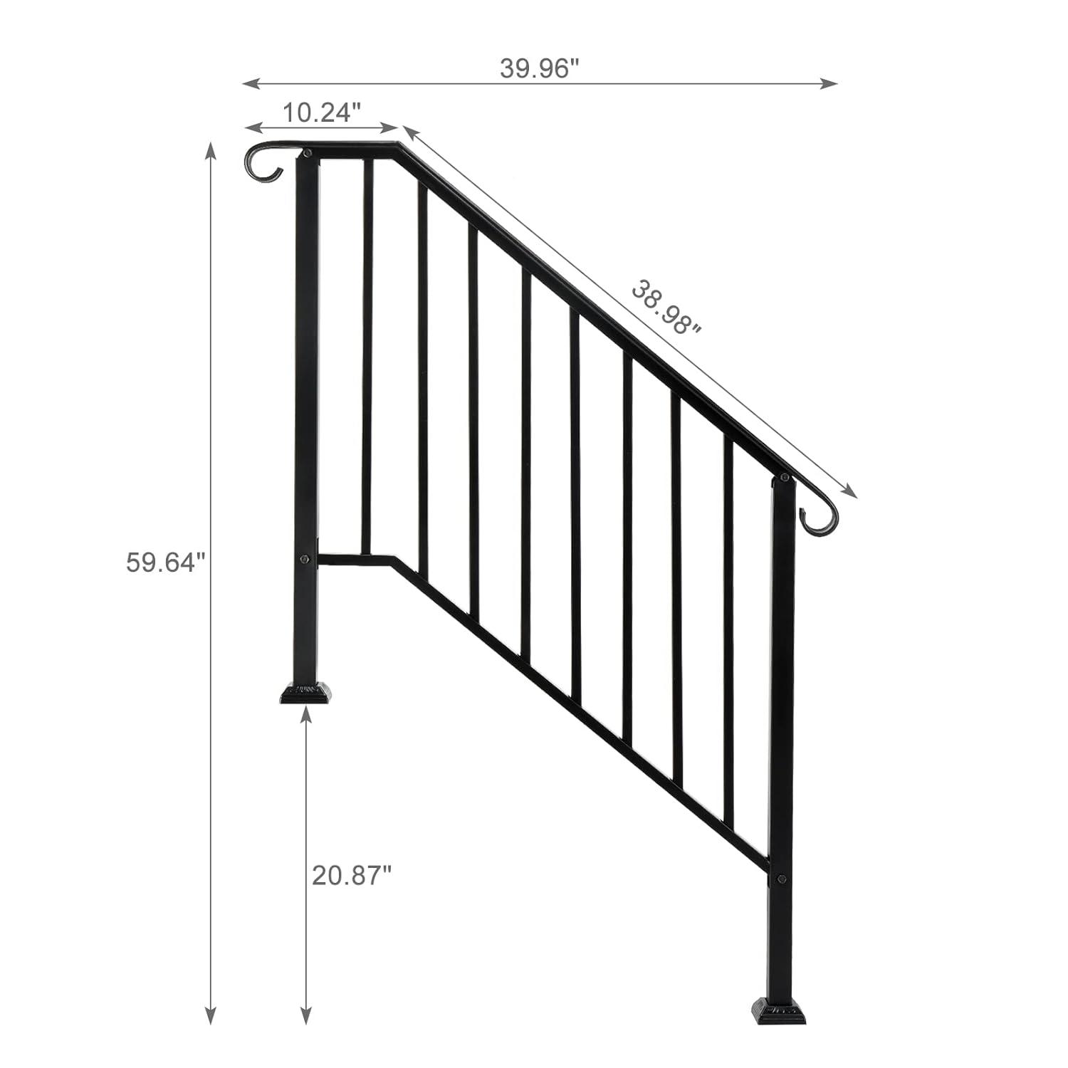 BaytoCare Handrail for Stairs 3-Step Stair Railing Steps Handrail - Black
