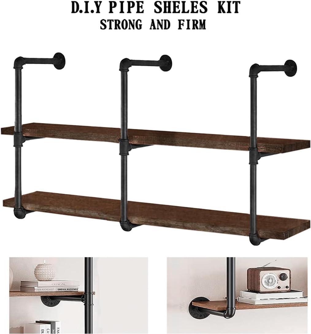 HITOMEN Industrial Iron Pipe Shelves, 3 Set 3-Tier, 28" Tall, 12" Depth, DIY Open Bookshelf Bookcase, Wall Mounted Vintage Retro Shelving, Rustic Farmhouse Pantry Kitchen Storage, Black Shelf Brackets
