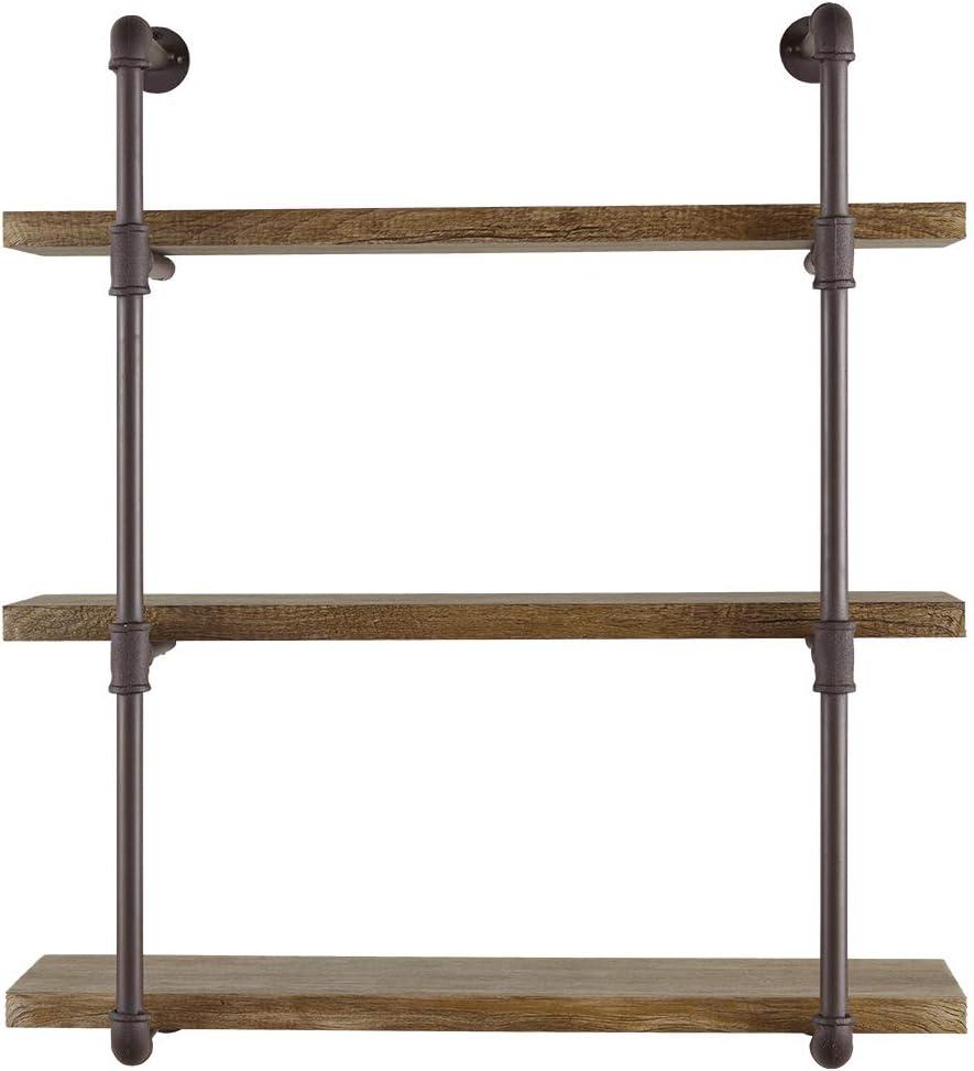 Danya B. 35" x 31.5" Three Tier Industrial Pipe Wall Shelf Natural: Laminated, Metal Frame, 90lb Capacity