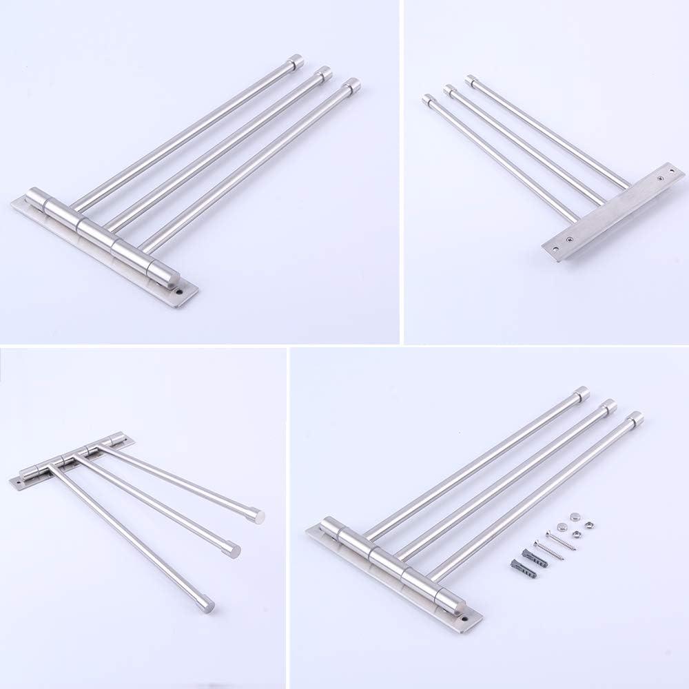 GERZWY Bath Towel Holder Swing Out Towel Bar SUS 304 Stainless Steel Bathroom Hand Towel Rack 3-Bar Folding Arm Swivel Hanger Wall Mount Brushed Finish HYG03-LS