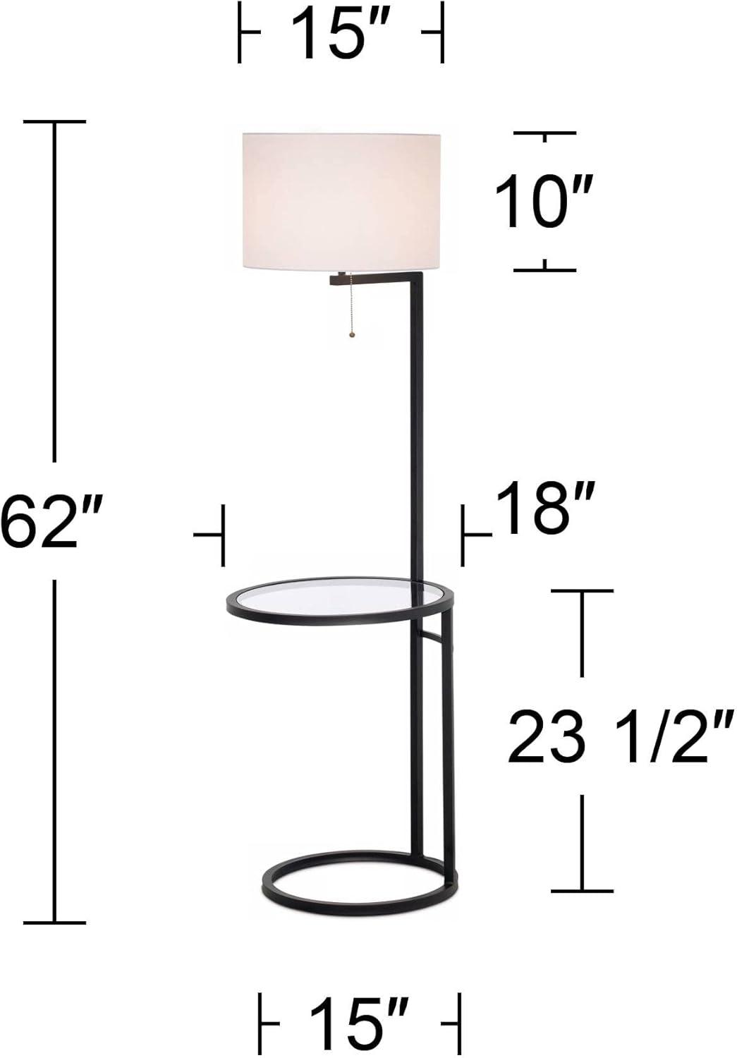 360 Lighting Modern Floor Lamp with Table Glass 62" Tall Black White Fabric Drum Shade for Living Room Reading Bedroom Office