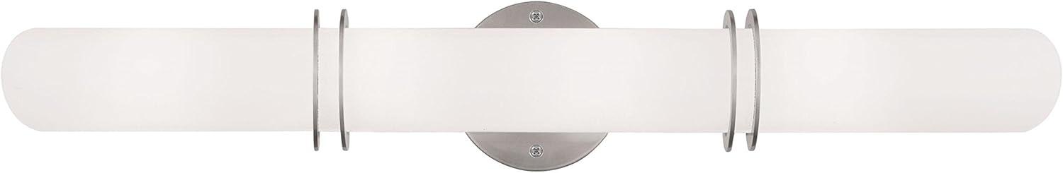 Sleek Brushed Nickel 4-Light Bath Vanity with Satin Opal White Glass