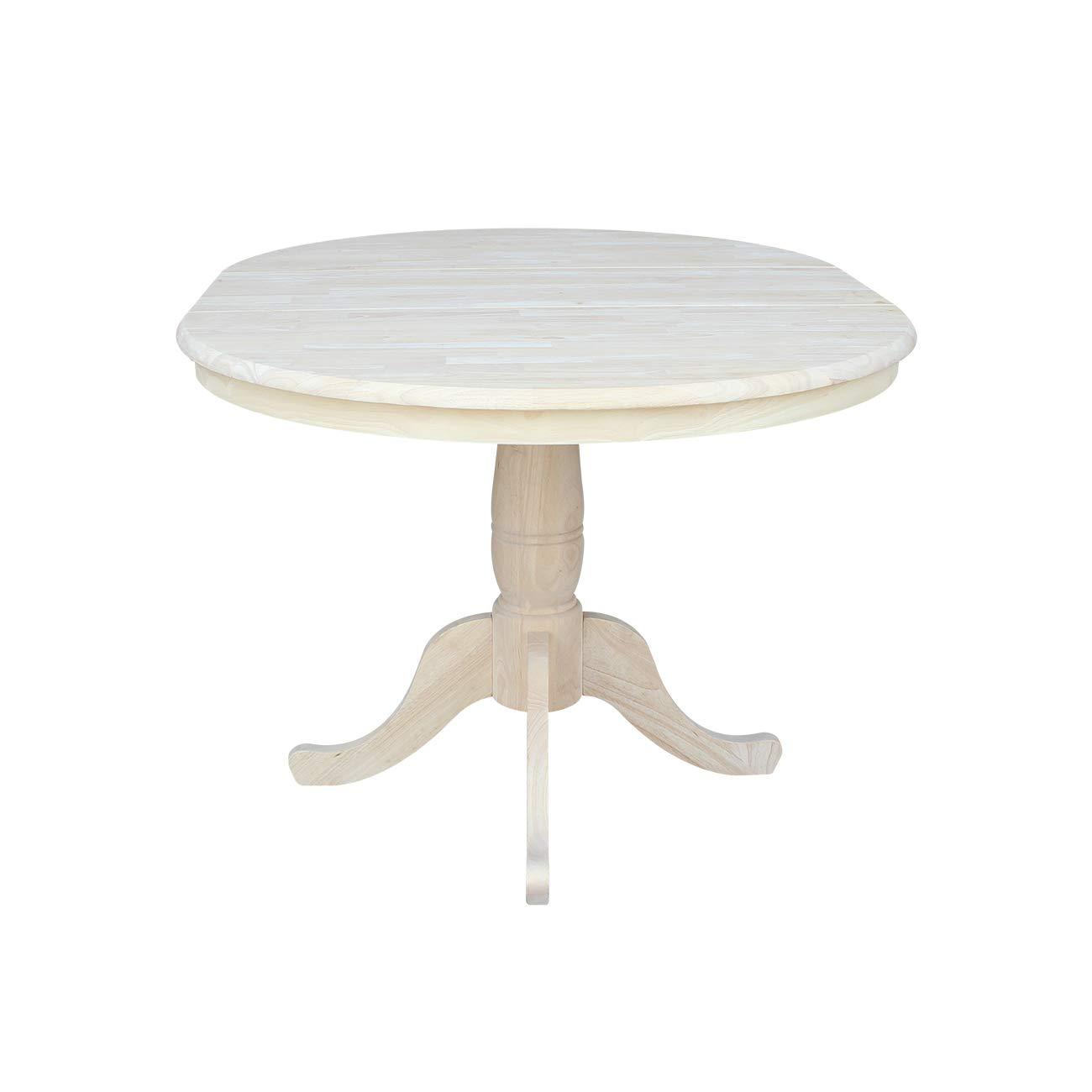 36" Round Top Pedestal Extendable Dining Table with 12" Drop Leaf Unfinished - International Concepts