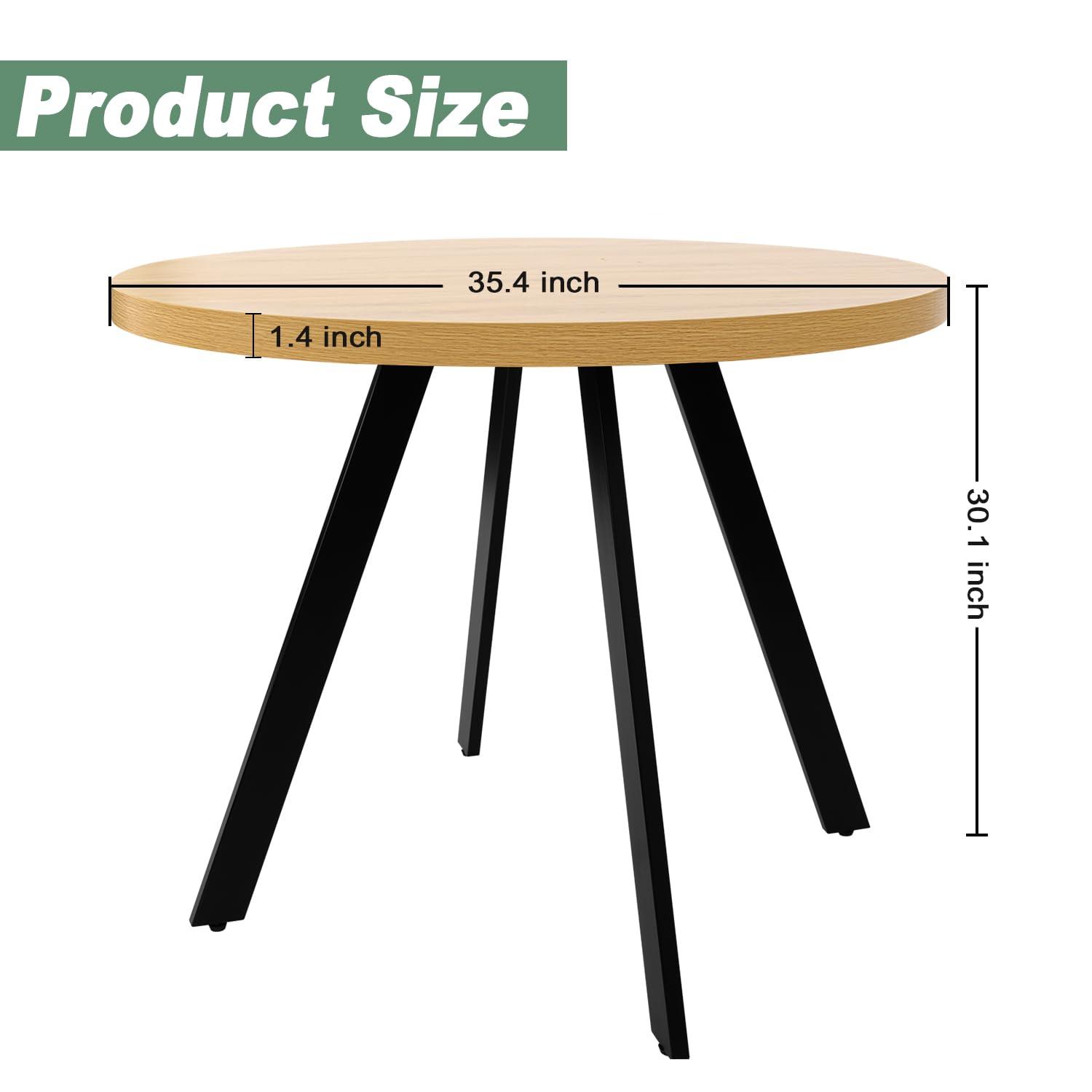 CangLong 35.5" Round Dining Table Mid-Century Modern Table with Solid Metal Legs Leisure Table for Home, Conference, Office & Restaurant, Oak