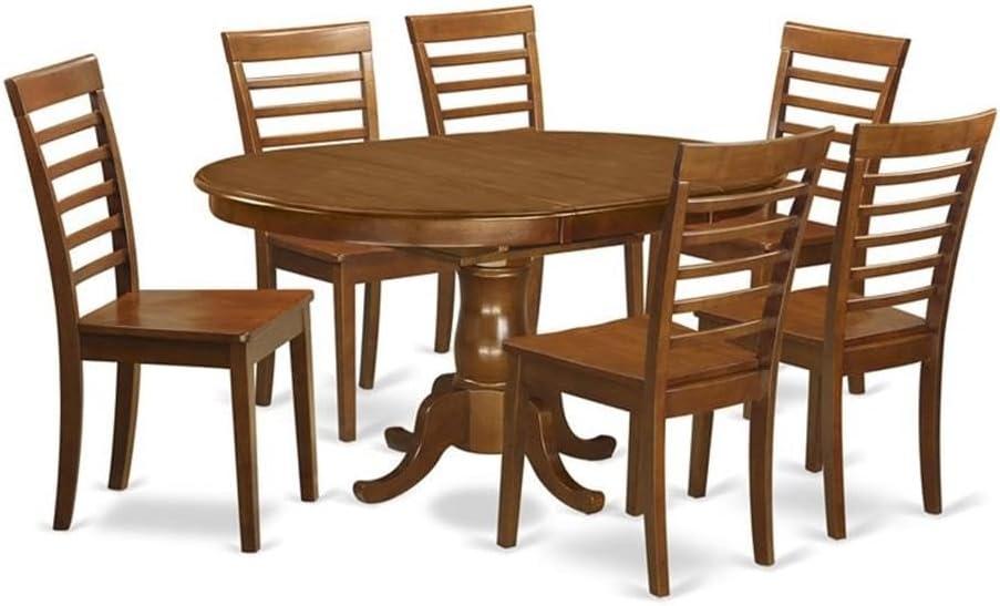 Saddle Brown Oval Dining Table Set with 6 Ladder Back Chairs