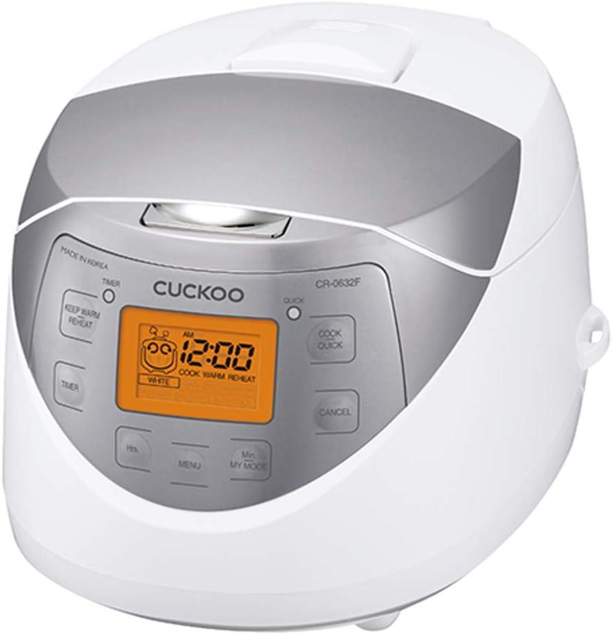Cuckoo Electronics CUCKOO CR-0632F 6-Cup (Uncooked) / 12-Cup (Cooked) Micom Rice Cooker with Nonstick Inner Pot, 11 Menu Modes, LCD Display, Fuzzy Logic Tech, Auto Clean (White/Grey) Multifunctional Rice Maker and Warmer