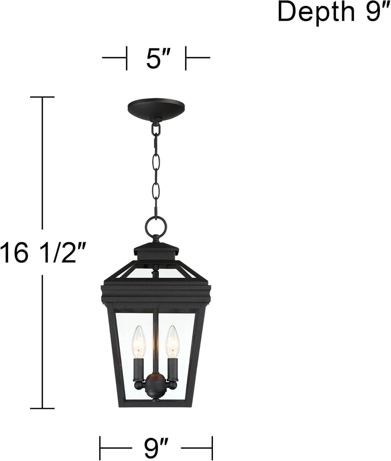 Stratton Black Steel Outdoor Hanging Lantern with Clear Glass