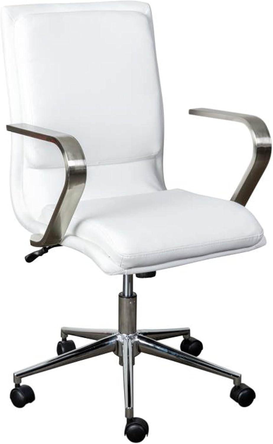 Elegant White LeatherSoft Mid-Back Executive Chair with Brushed Chrome Swivel Base