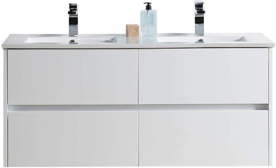 Valencia 48" White Wall-Mounted Double Vanity with Ceramic Sink