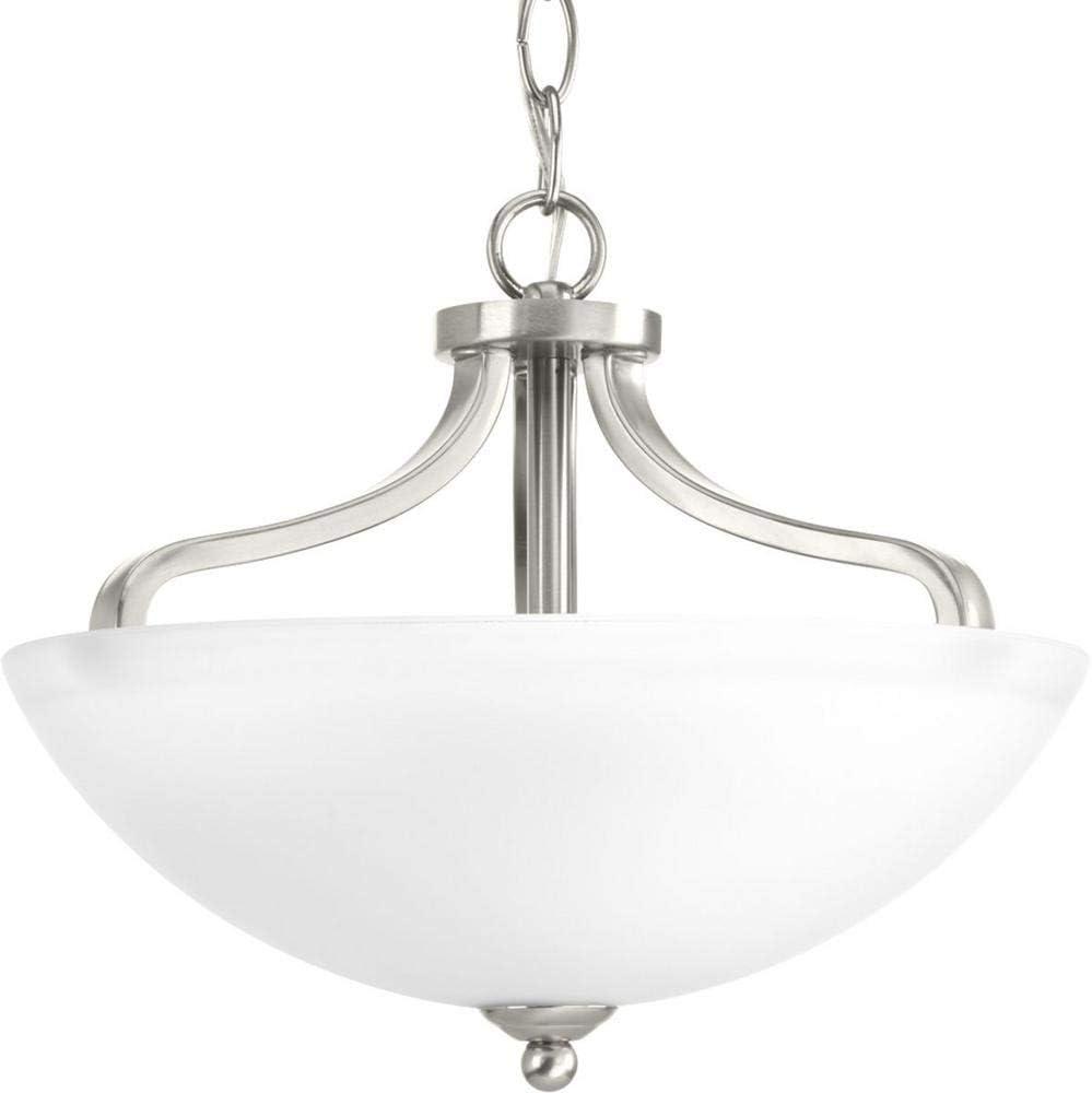 Progress Lighting Laird 2-Light Semi-Flush Mount Ceiling Light, Brushed Nickel, Glass Shade