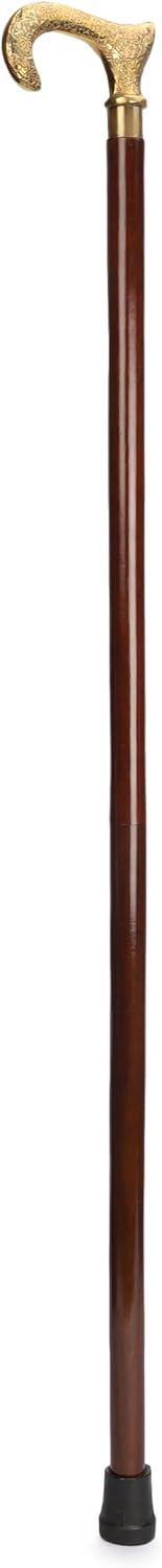 Ajuny Walking Sticks for Men Women Seniors Durable Folding Wooden Canes T Shape with Decorative Brass Handle Golden Finish Wood Cane 36 inch