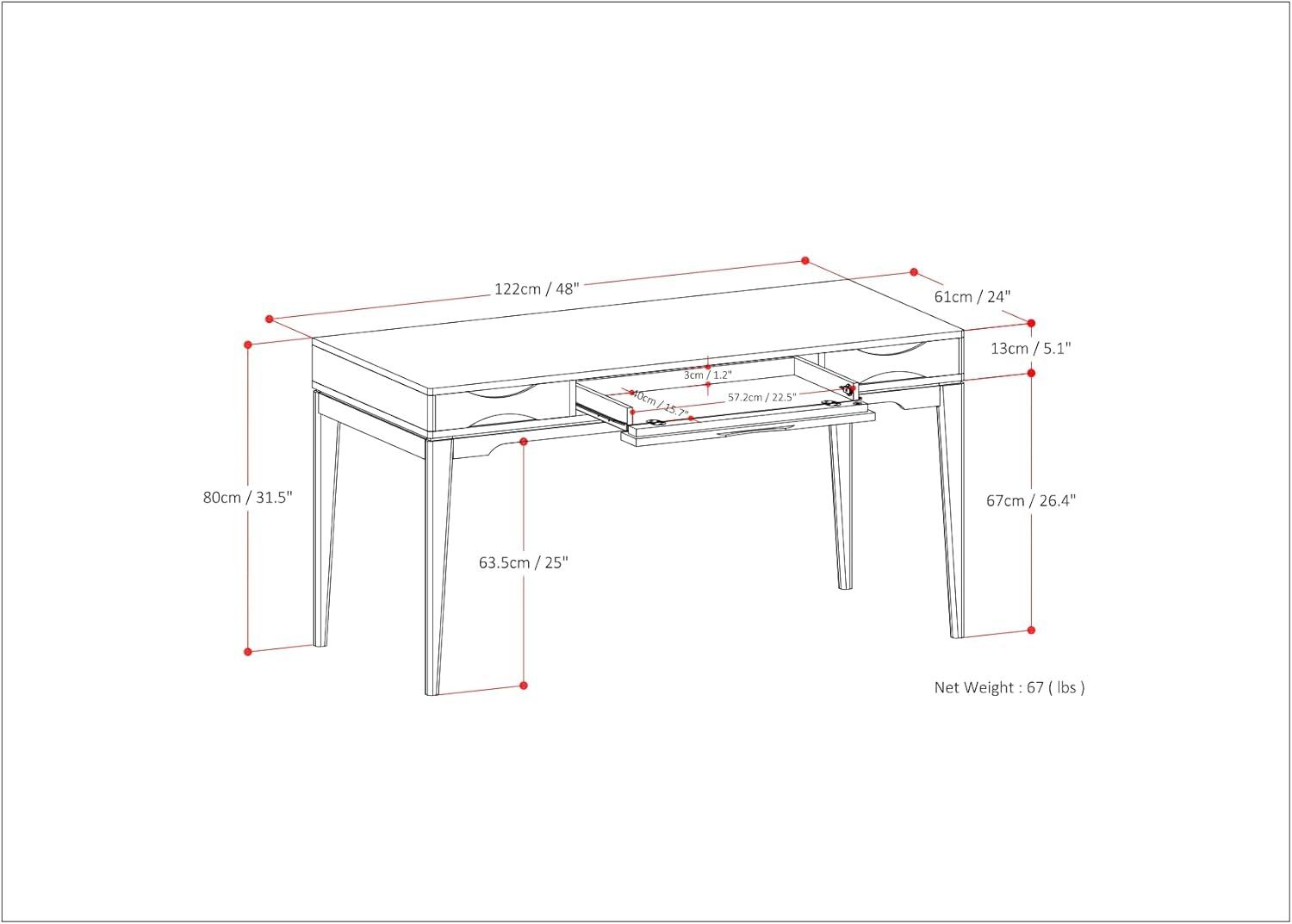 Simpli Home Harper Solid Wood Desk, Contemporary Style with Keyboard Tray and Storage