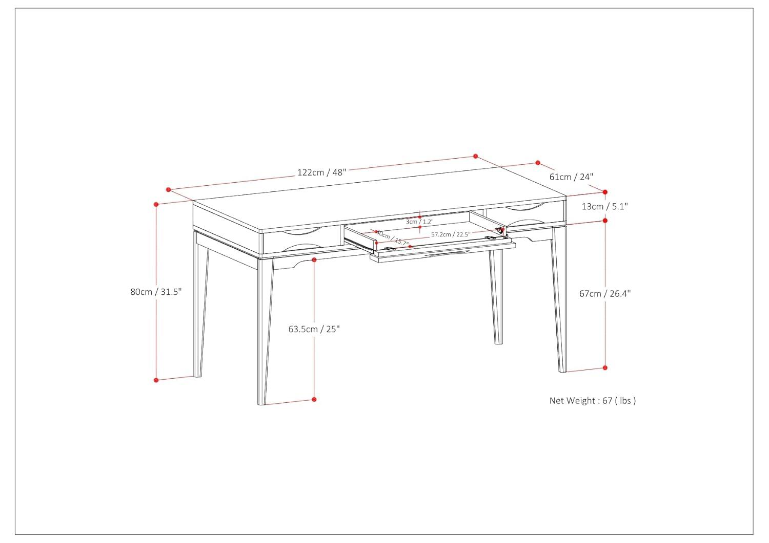 Simpli Home Harper Solid Wood Desk, Contemporary Style with Keyboard Tray and Storage