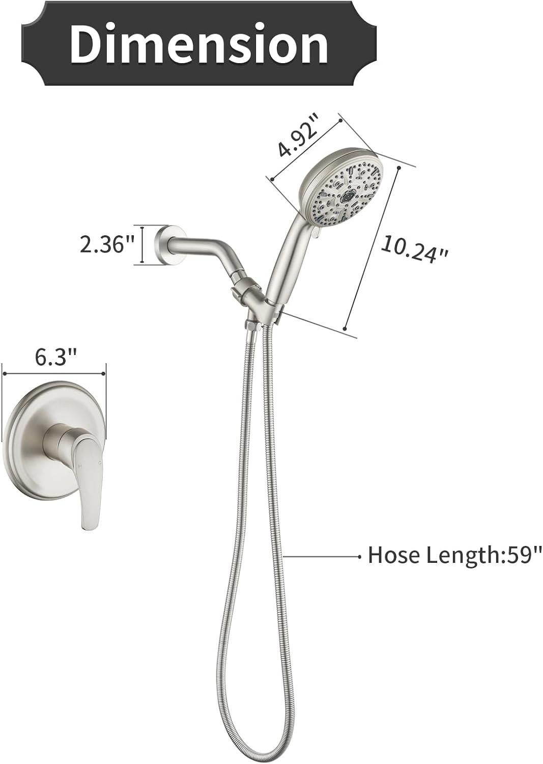 Single-Handle Shower Faucet Set Shower Kit with Valve Shower Trim Kit with 10 Spray Handheld Shower Head System Shower Valve and Trim Kit Brushed Nickel Shower Fixtures