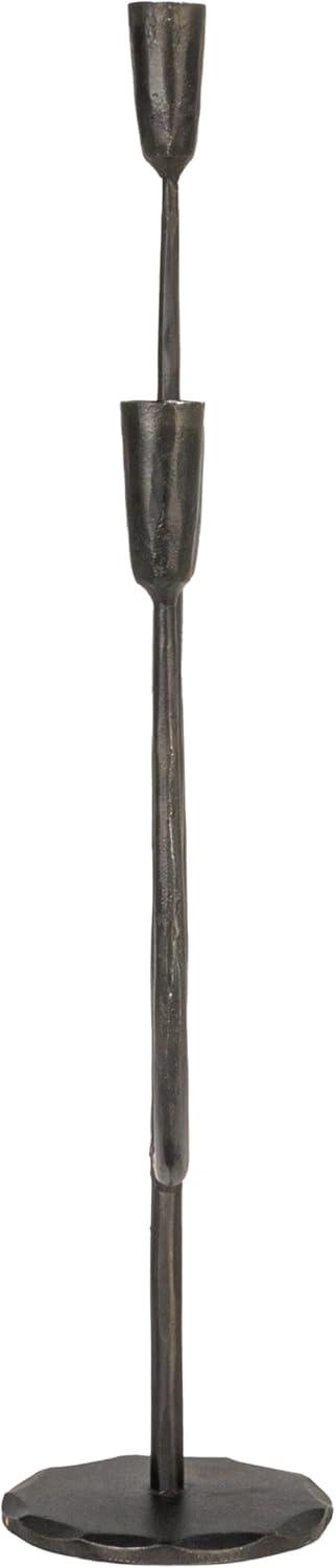 Tall Black Hand-Forged Metal Candelabra, 21.5"