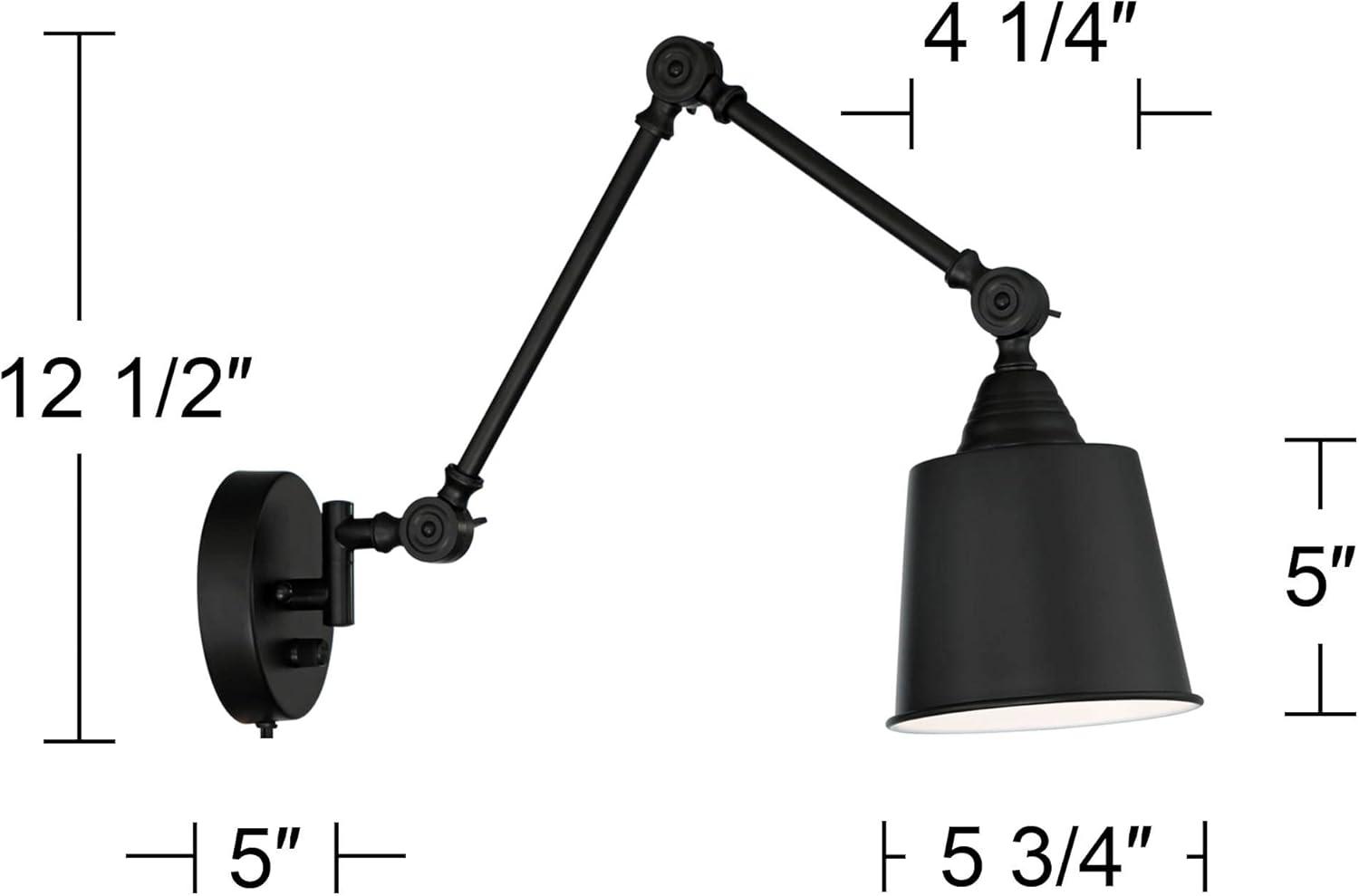 360 Lighting Mendes Modern Wall Lamps Set of 2 Black Metal Plug-in 12 1/2"Light Fixture Swing Arm Adjustable for Bedroom Reading Living Room Hallway