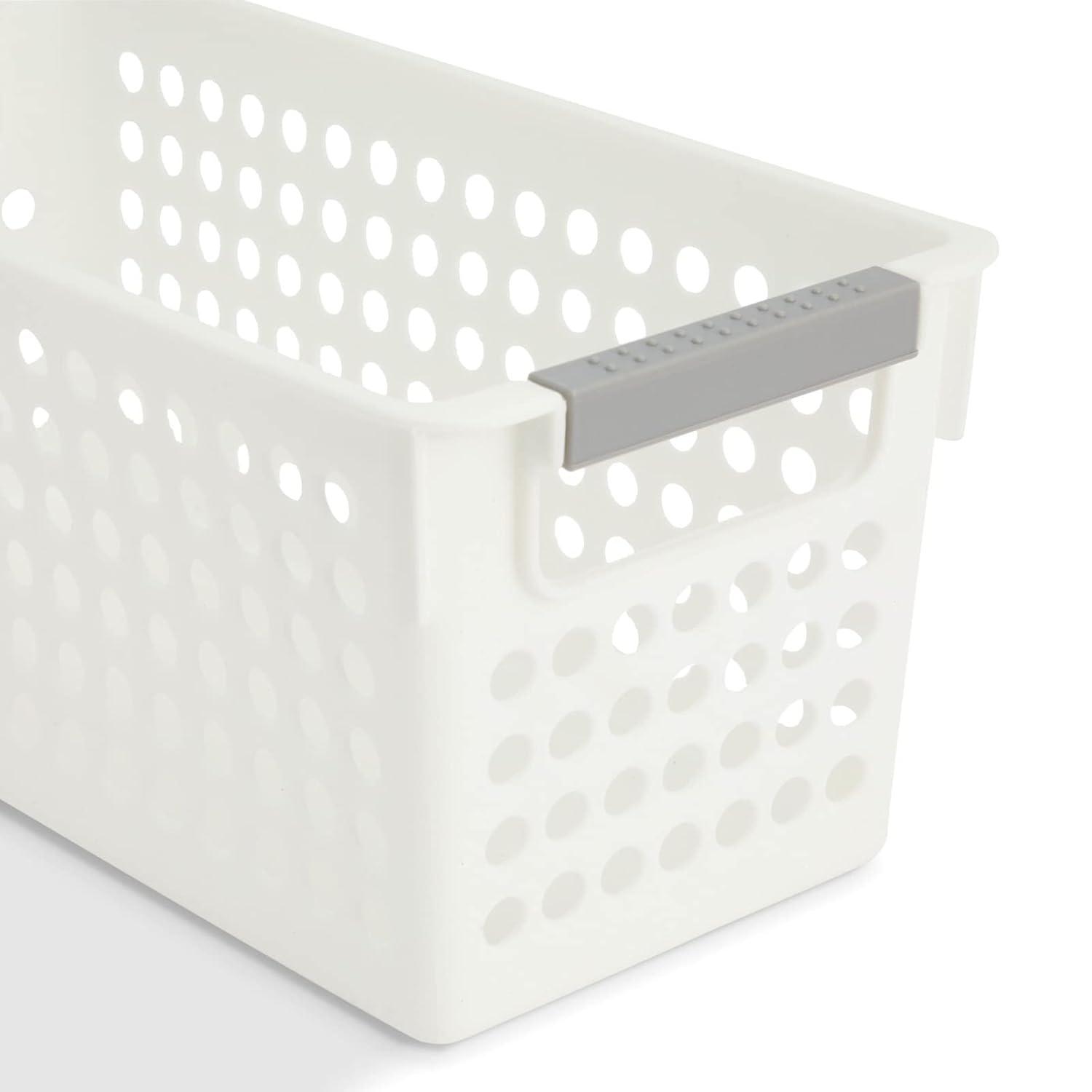 Farmlyn Creek 4 Pack Plastic Baskets for Organizing, Small Bins with Handles for Kitchen, Bathroom, Laundry, Shelf (White, 5 Inches)