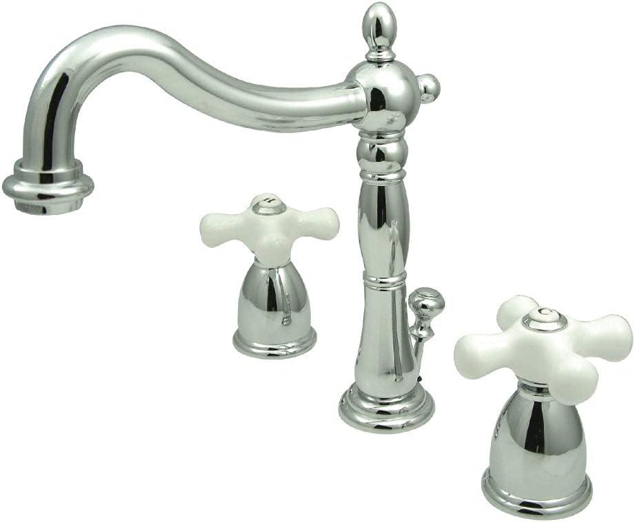 Kingston Brass Heritage Two-Handle 3-Hole Deck Mount Widespread Bathroom Faucet with Pop-Up Drain