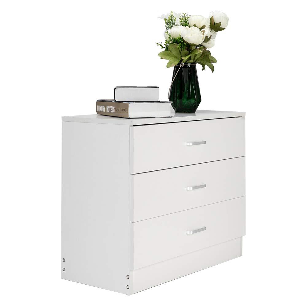 XIAOTAO 3-Drawer Dresser, Small Nightstand Modern Storage Chest of Drawer Wooden Side Table End Table for Bedroom, Living Room, Reception Room (White)