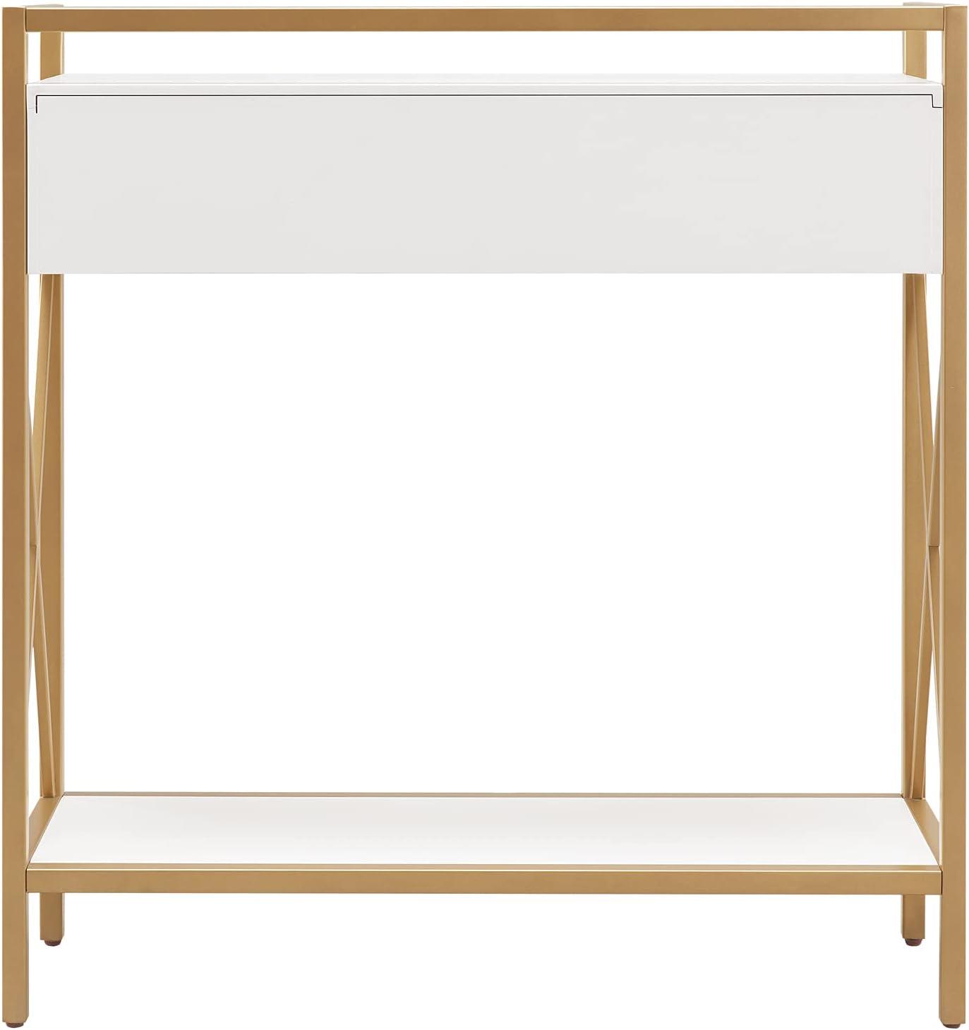 Claudette White and Gold Metal Wood Console Table with Storage