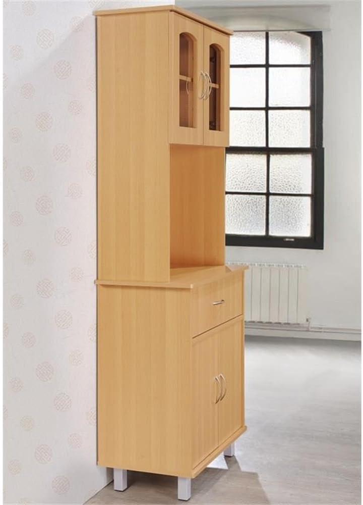 HODEDAH IMPORT Long Standing Kitchen Cabinet with Top & Bottom Enclosed Cabinet Space, One Drawer, Large Open Space for Microwave, White