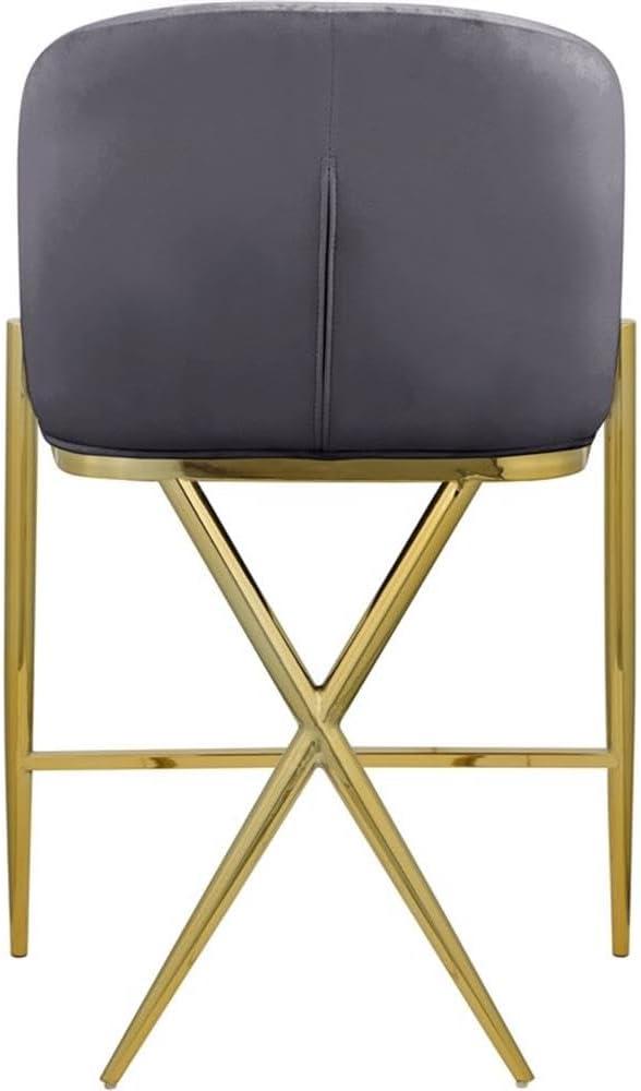 Meridian Furniture Xavier Gray Velvet Counter Stool with Gold Metal Legs