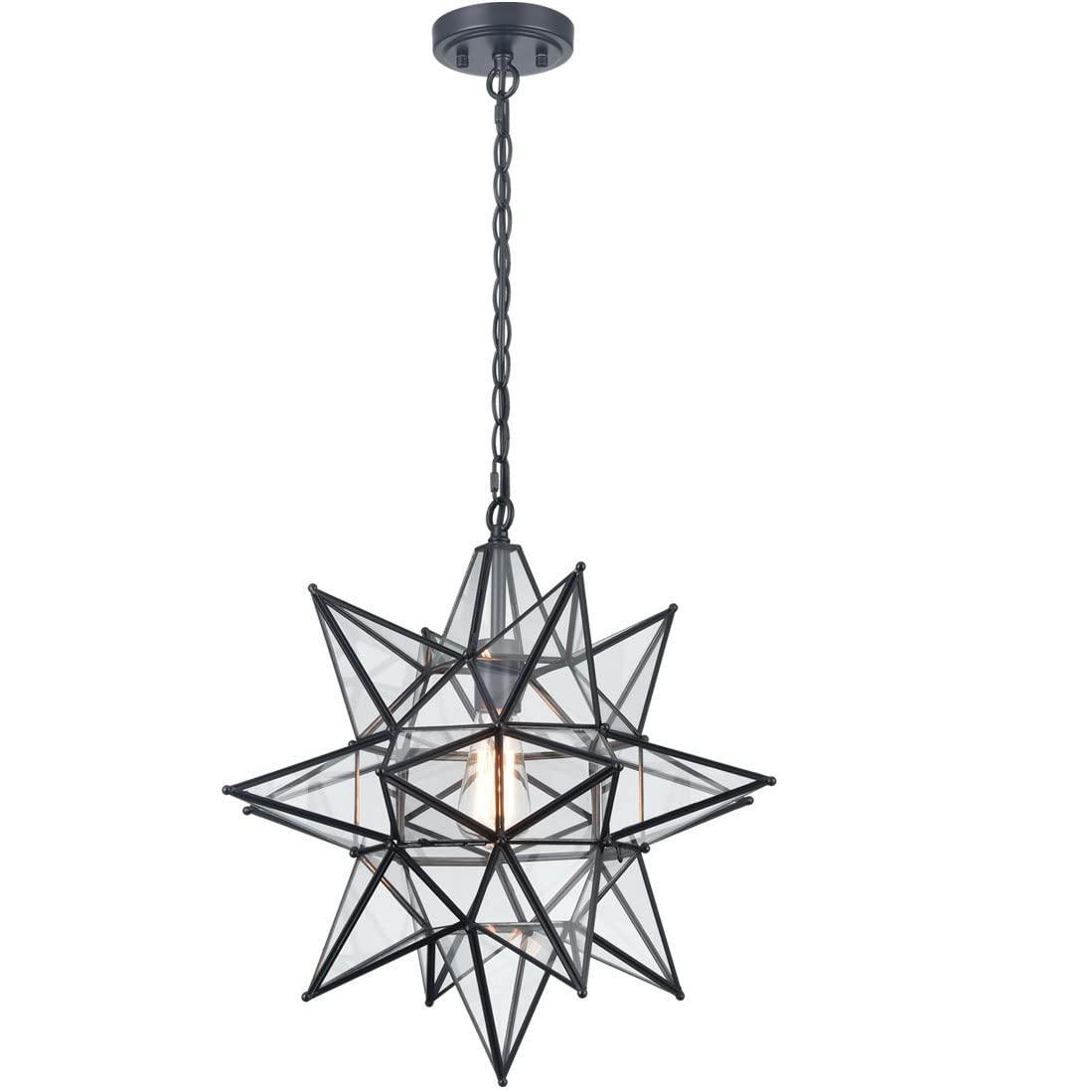 Casablanca Modern Boho Moravian Star Pendant Light 20 Inch Large Black Hanging Light