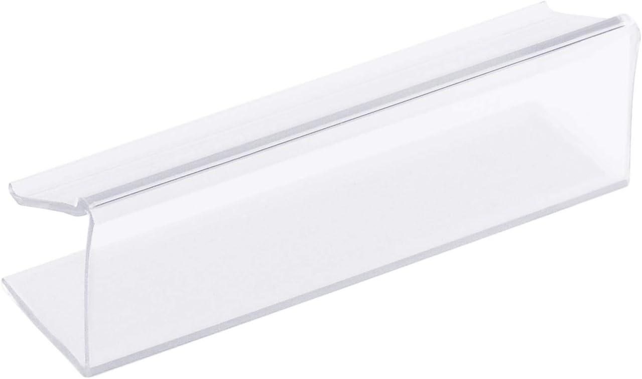 GlossyEnd Pack of 25 Clear Plastic Shelf Label Holder, Wood Shelf Sign and Ticket Holder, Clips On to Shelves 1/2" to 5/8" Thick - 3" x 7/8" Natural Minimalist Style