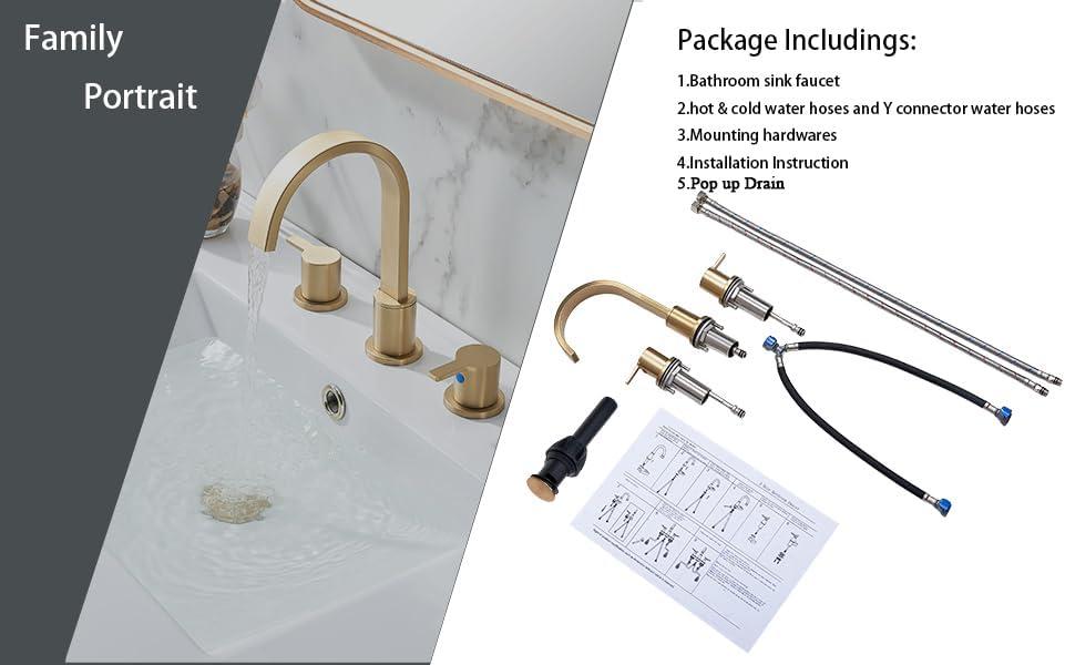 Bathroom Faucets for Sink 3 Hole, 8 inch Widespread Bathroom Faucet with Pull Out Sprayer