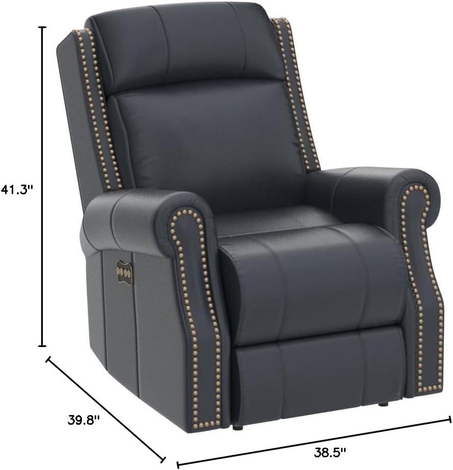 Shoreham Blue Leather Swivel Recliner with Wood Accents