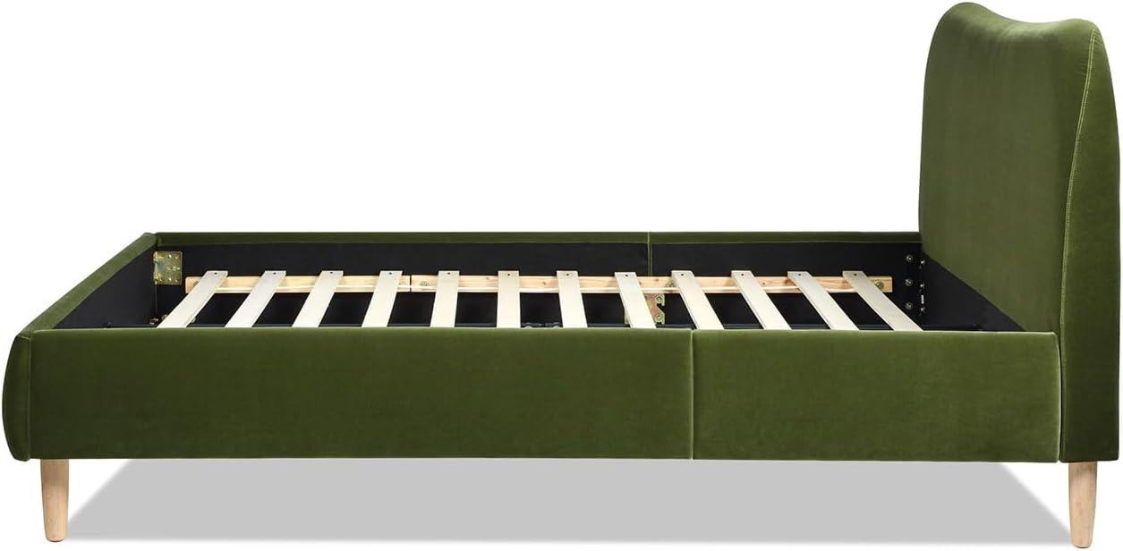 Roman Curved Headboard Upholstered Platform Bed Queen Olive Green