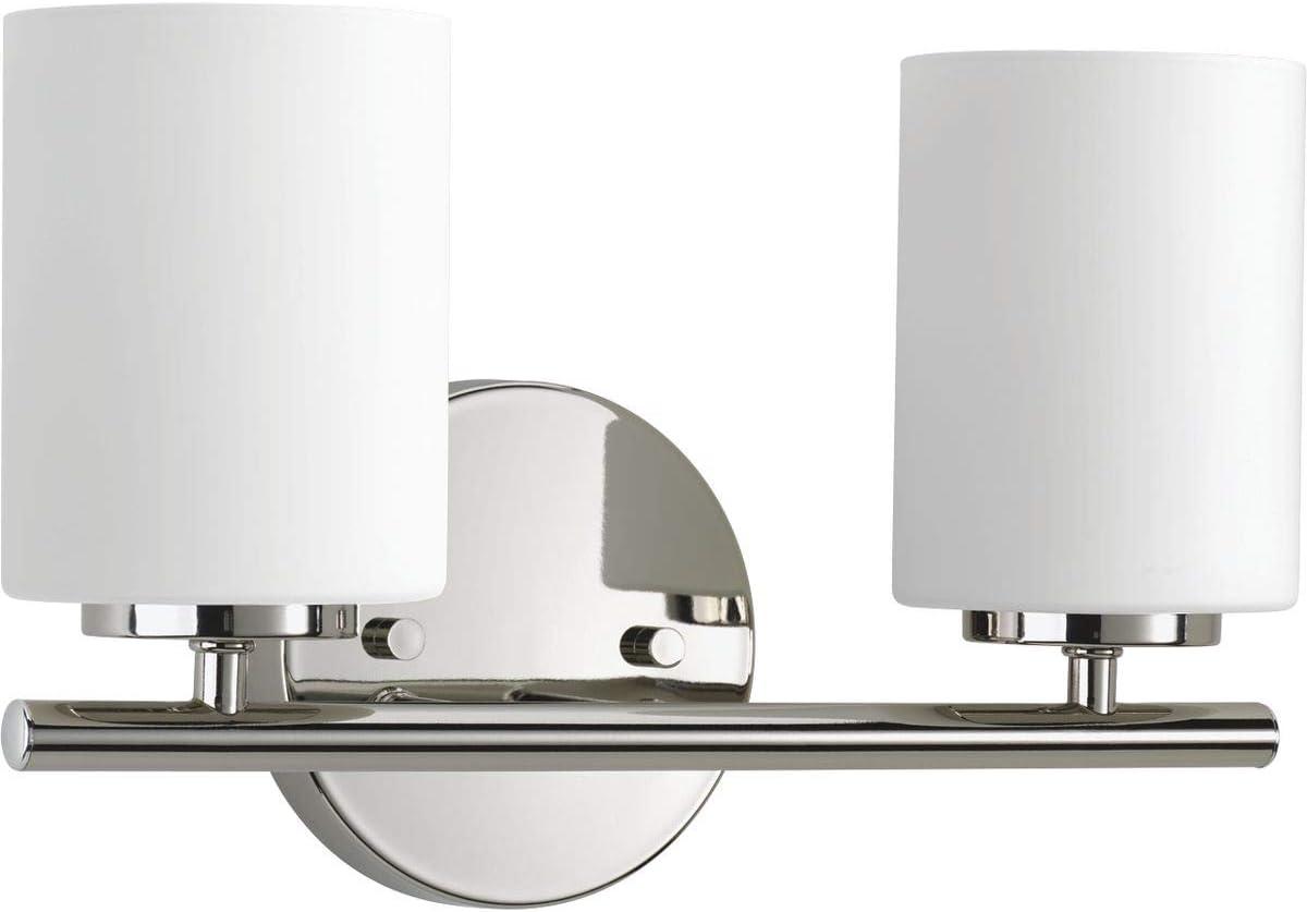 Progress Lighting Replay Collection 2-Light Bath Vanity, Polished Nickel, Shade Included