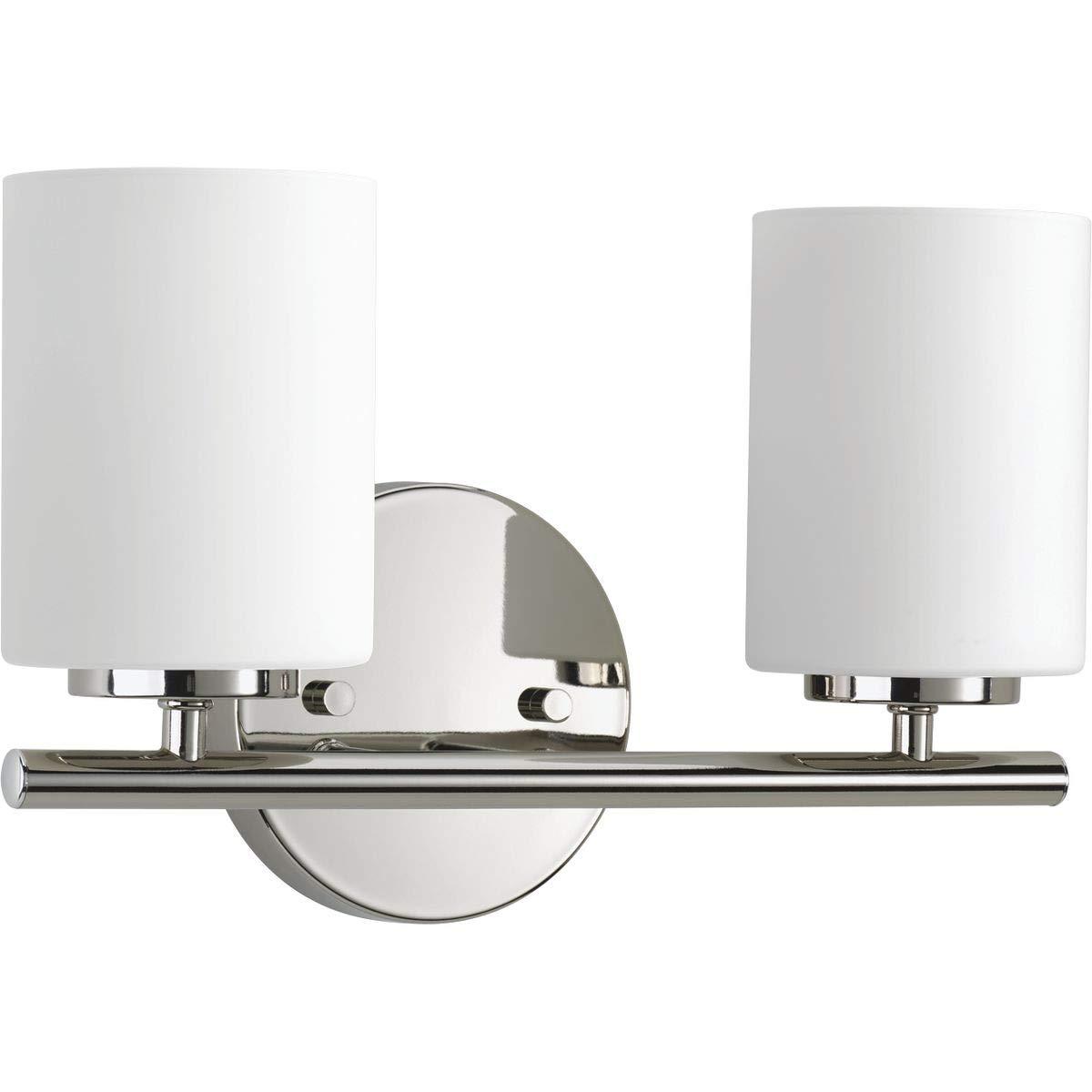 Progress Lighting Replay Collection 2-Light Bath Vanity, Polished Nickel, Shade Included