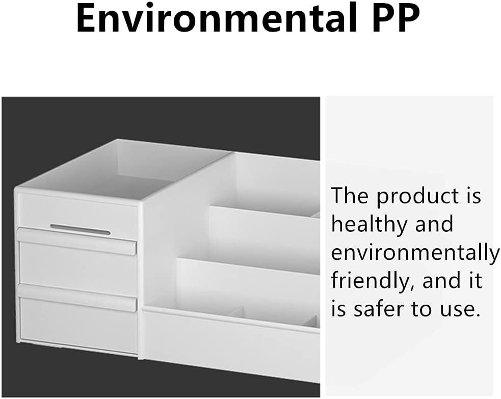 Compact White Plastic Makeup Desk Organizer with Drawers