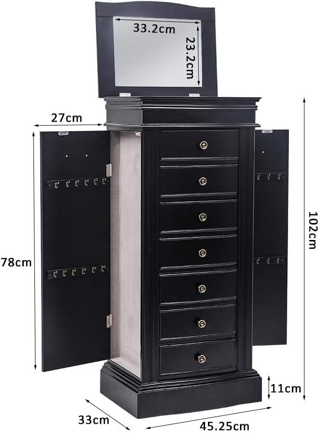 Black MDF Jewelry Armoire with Mirror and Drawers