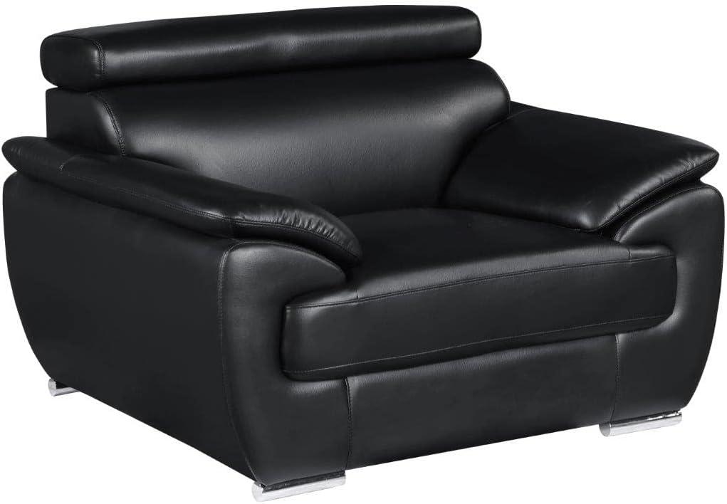 Black Leather Modern Accent Chair with Adjustable Headrests