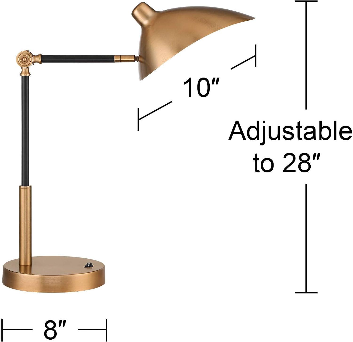 28" Black and Brass Adjustable Desk Lamp with USB Port