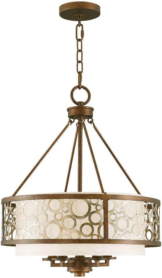 Palacial Bronze Gilded 5-Light Chandelier with Silk Champagne Shade