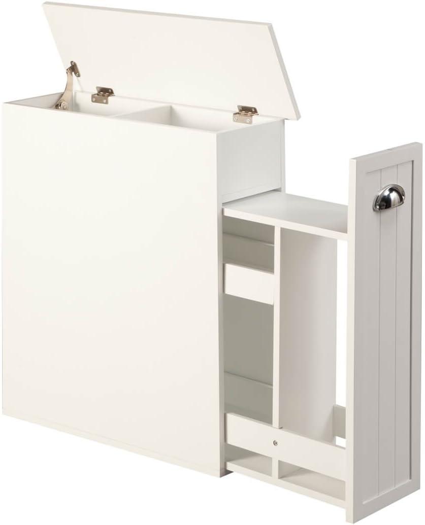 Classic White Slim Bathroom Storage Cabinet with Slide-Out Shelf