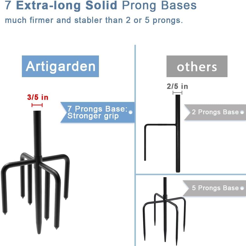 Arlmont & Co. Velsie 108 Inch Outdoor Shepherd Hook With 7 Prong Base (1 Pack), Adjustable Heavy Duty Garden Hanging Stake , Matte Black