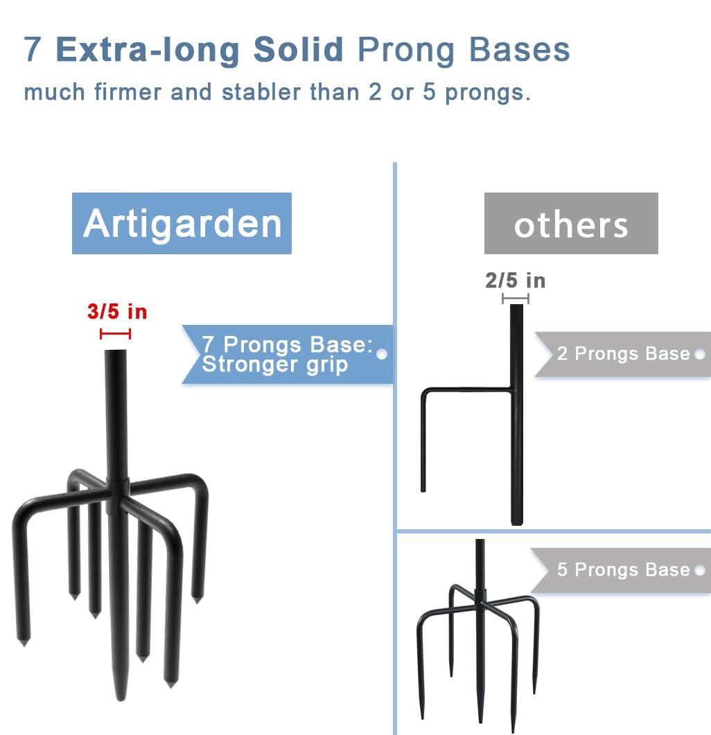 76 inch Outdoor Shepherd Hook with 5 Prong Base (2 Packs), Adjustable Heavy Duty Garden Hanging Stake for Bird Feeder Solar Light Plant Hanger Wedding Decor, Matte Black