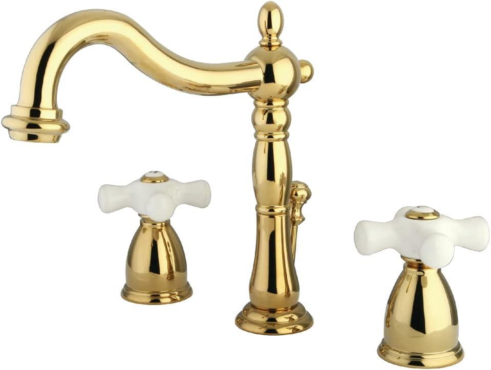 Kingston Brass Heritage Two-Handle 3-Hole Deck Mount Widespread Bathroom Faucet with Pop-Up Drain