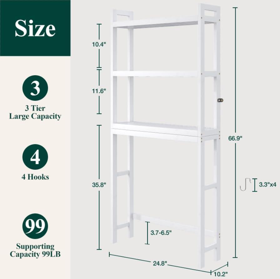 Over The Toilet Storage, 4-Tier Bathroom Organizer Over Toilet with Sturdy Bamboo Shelves, Multifunctional Toilet Shelf, Easy to Assemble and Saver Space, Gray
