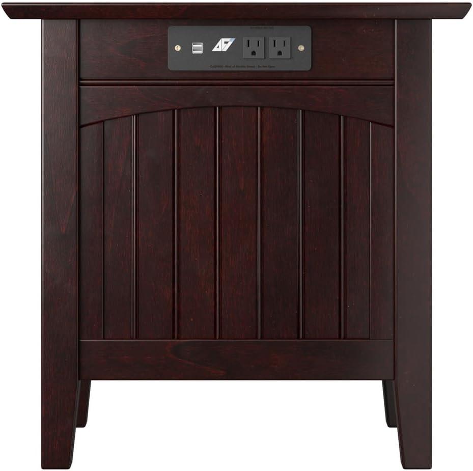 Espresso Wood Rectangular Side Table with USB Charging Station