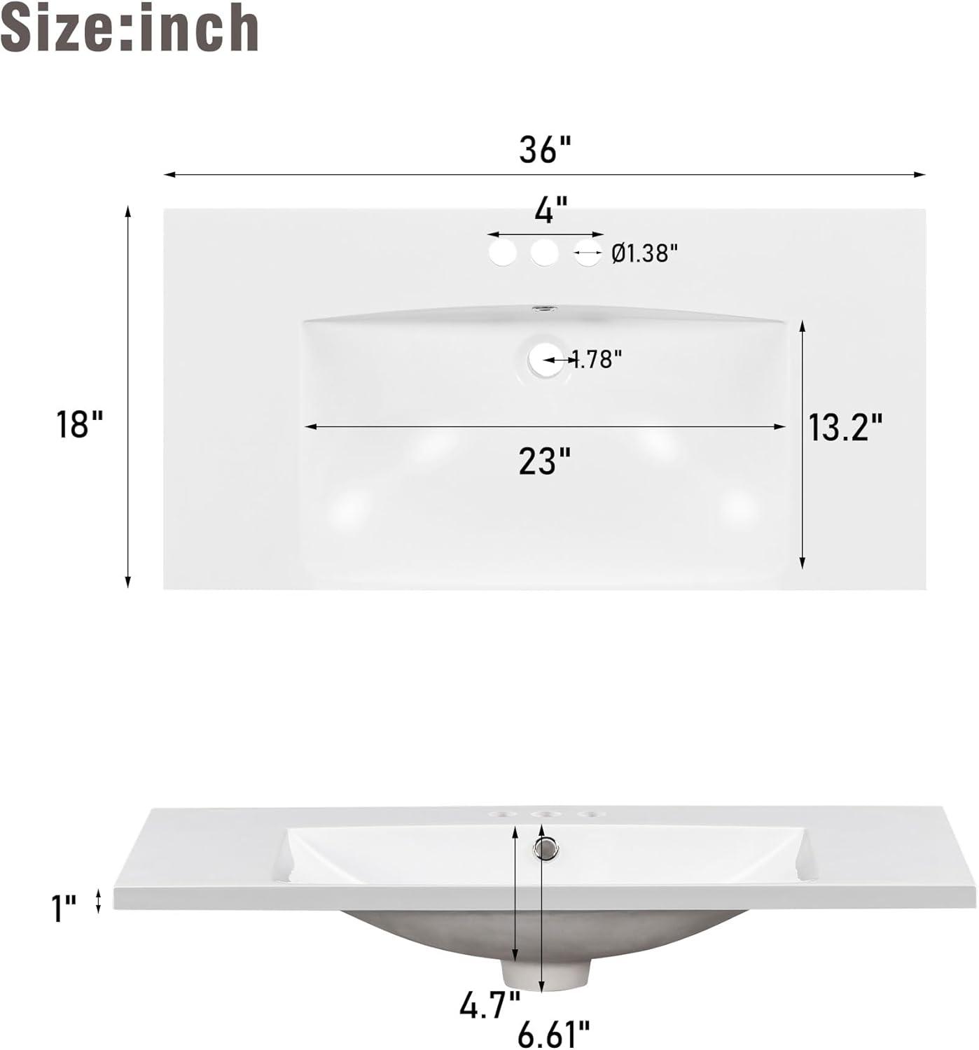 White Freestanding 36" Bathroom Vanity with Resin Sink and Storage