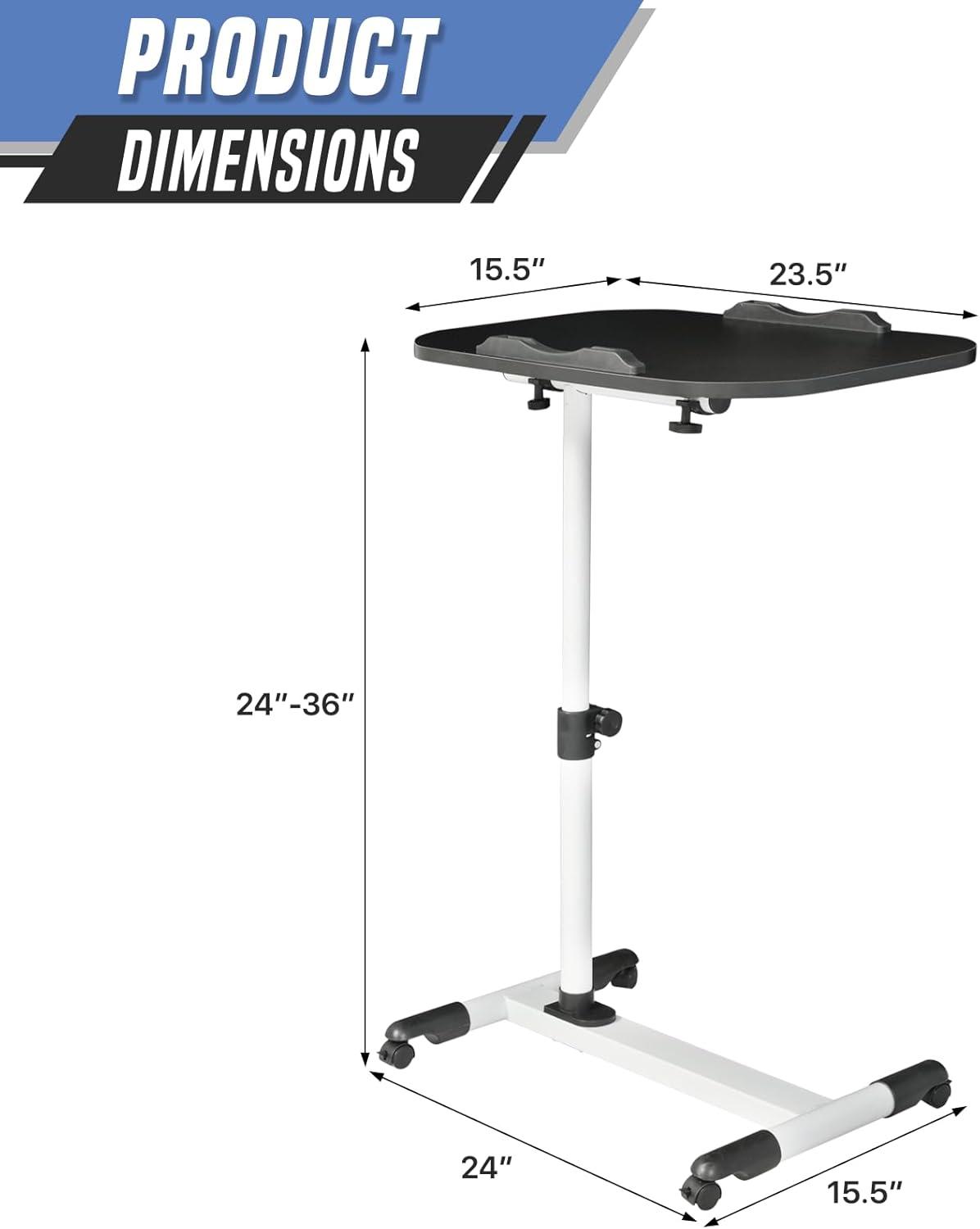 MoNiBloom Mobile Computer Desk, Adjustable Height Standing Table, Laptop Desk Rolling Sit-Stand with Wheels